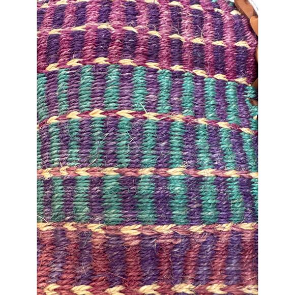 NWT Handwoven Purple & Teal Boho Retro Tote Bag with Leather Straps tassels - Picture 8 of 13